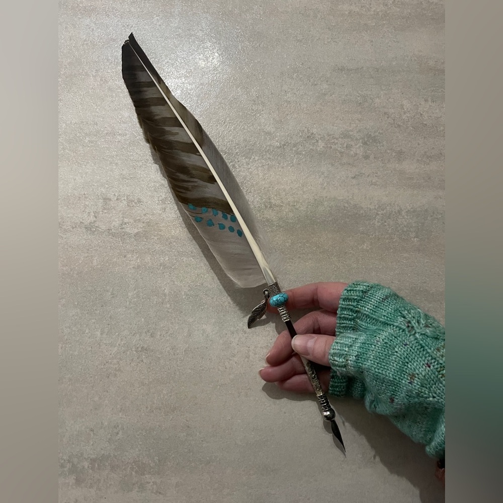 Handmade "FALCON WING" TURQUOISE Porcupine Feather Quill Ink Dip Pen calligraphy